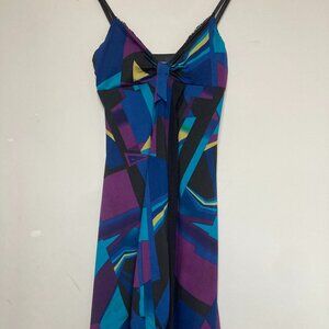 Smart Set Abstract Geometric Handkerchief Hem Dress P/S Y2K Retro Print